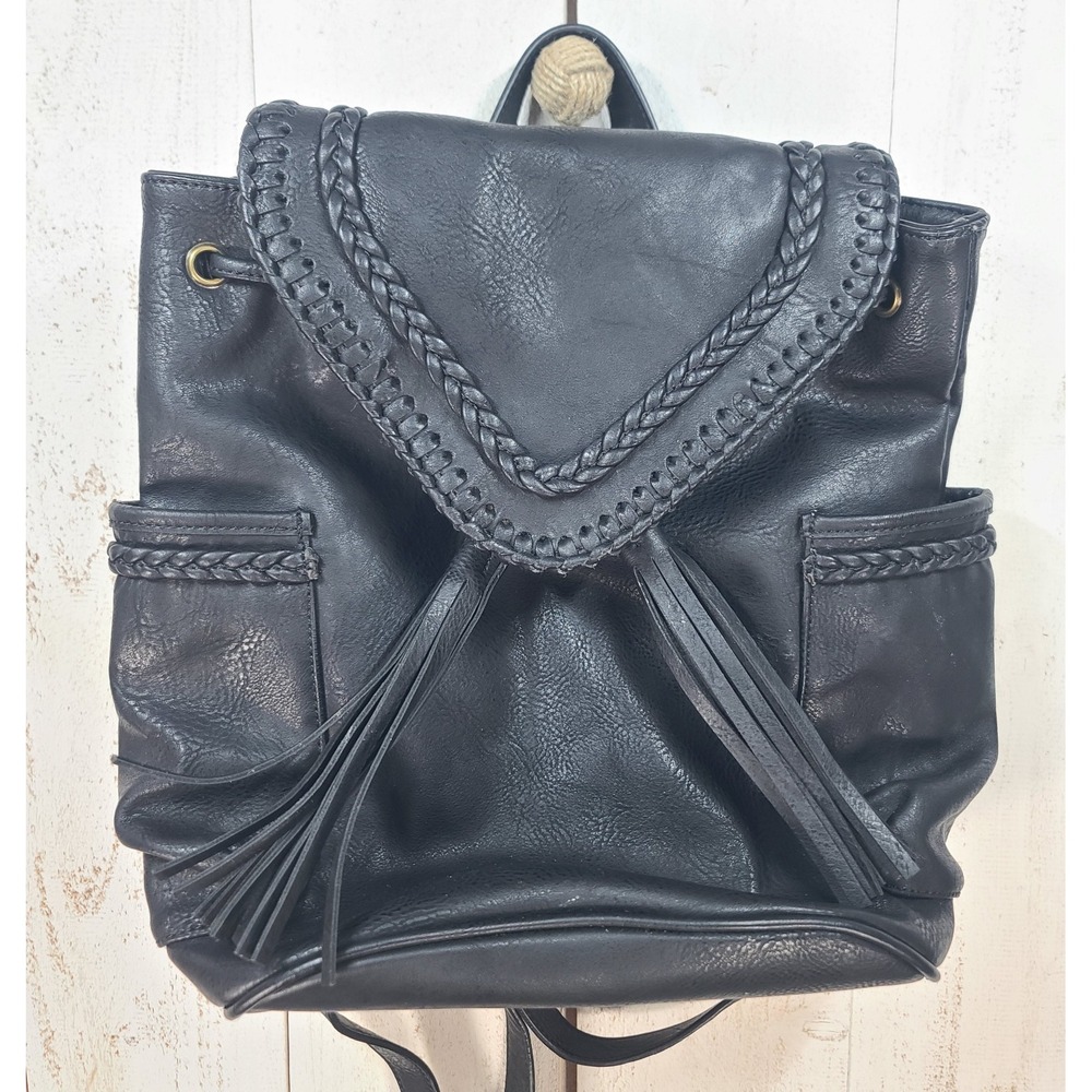 Gothic Boho-Luxe Western Festival Dolce Girl Black Pebbled Fringe Vegan Backpack